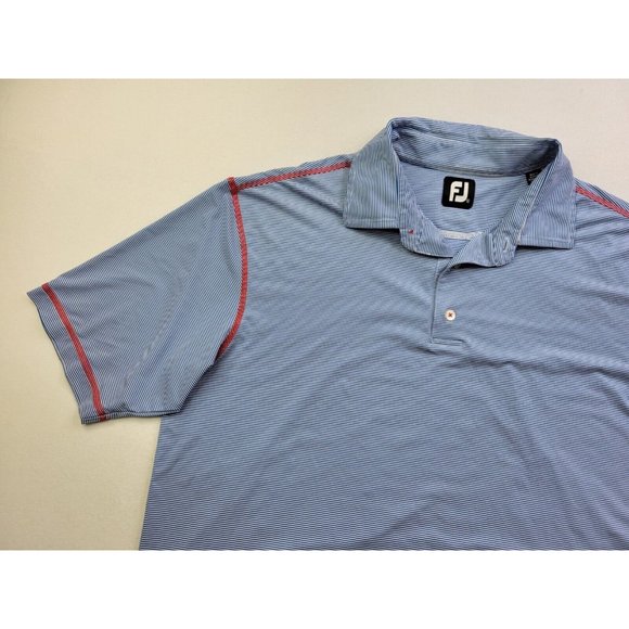 FootJoy FJ Men XL Blue White Stripe Red Polo Shirt Credit Valley Golf Club - Picture 4 of 12